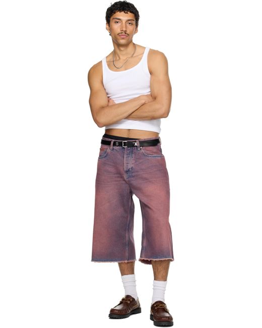 Martine Rose Red Ssense Exclusive Frayed Denim Shorts for men