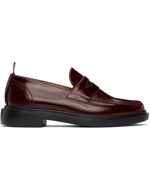 Thom Browne Black Burgundy Classic Penny Loafers for men