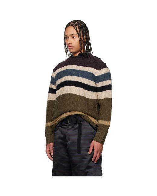 Sacai Black Horizontal Stripe Knit Pullover Sweater for men