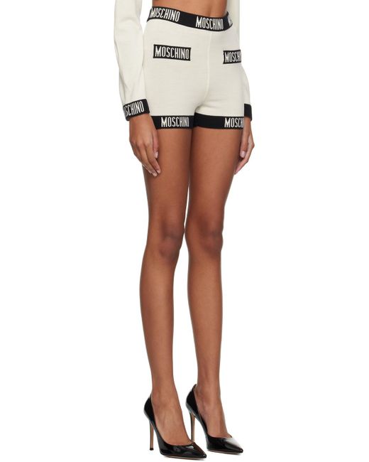 Short blanc cassé à logos en tricot jacquard Moschino en coloris Black