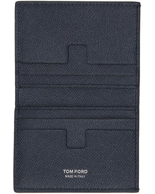 Petit porte-cartes bleu marine en cuir grainé à deux volets Tom Ford pour homme en coloris Blue