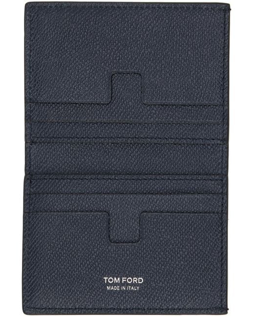 メンズ Tom Ford ネイビー スモール グレインレザー 二つ折りカードケース Blue