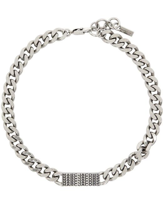 Marc Jacobs Metallic Silver 'the Barcode Monogram Id Chain' Necklace