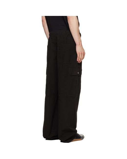 Palm Angels Black Curved Logo Loose Cargo Pants for men