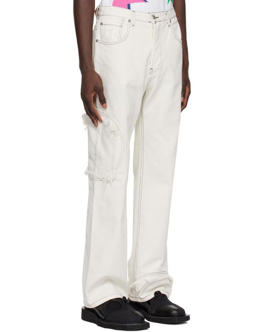 Edward Cuming White Off- Circle Window Jeans for men