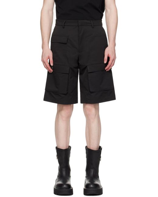 HELIOT EMIL Black Cellulae Cargo Shorts for men