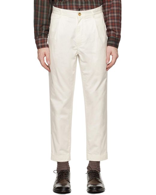 Beams Plus White 1 Pleat Trousers for men