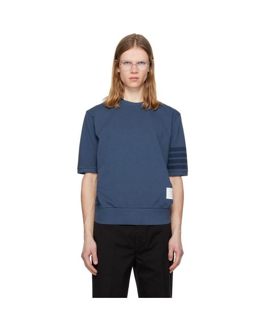 Thom Browne Blue Cotton Jersey 4-Bar T-Shirt for men