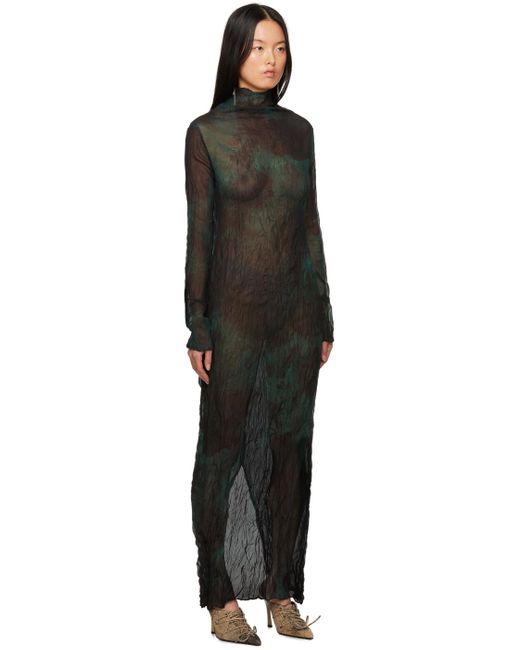 Acne Green & Black Pleated Maxi Dress
