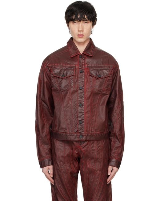 Mugler Red Burgundy Waxed Denim Jacket for men