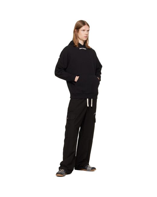 Palm Angels Black Curved Logo Loose Cargo Pants for men