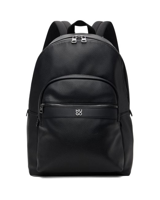 HUGO Black Grained Faux-leather Backpack for men