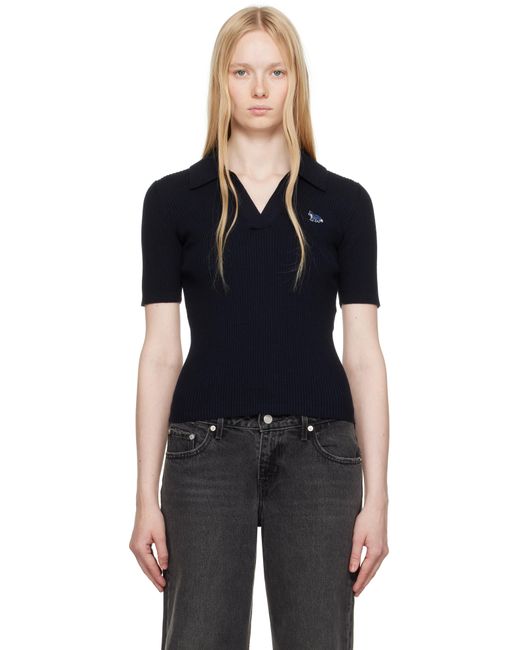 Maison Kitsuné Black Baby Fox Patch Fine Ribbed Polo