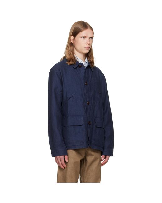 Polo Ralph Lauren Blue Linen Herringbone Utility Jacket for men
