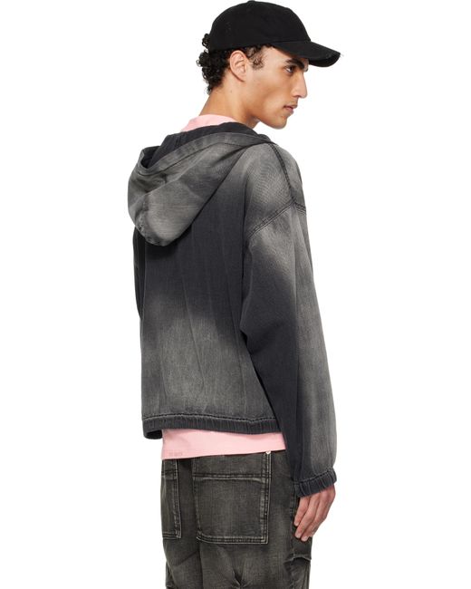 we11done Black Zip-Up Thin Denim Hoodie for men