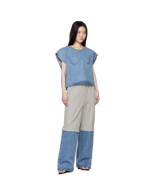 Pushbutton Blue Bra Point Sleeveless Denim Top