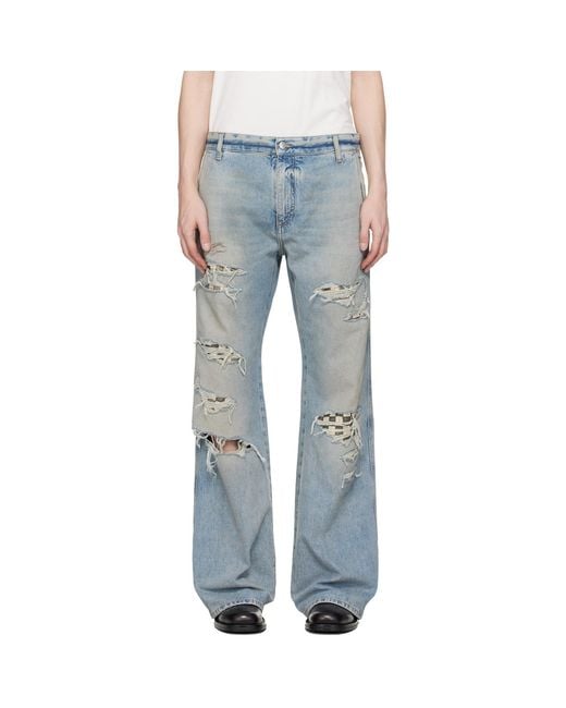 Amiri Blue Checkered Repair Bootcut Jeans for men
