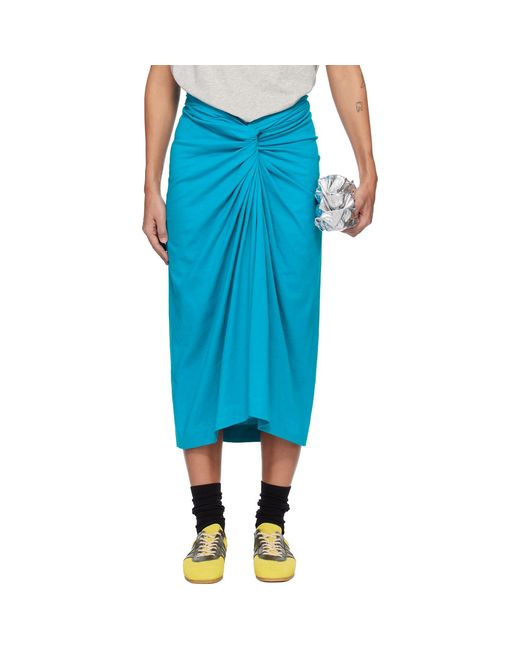 Dries Van Noten Blue Knotted Jersey Midi Skirt
