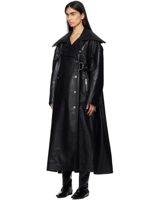 Nanushka Black Teca Regenerated Leather Trench Coat