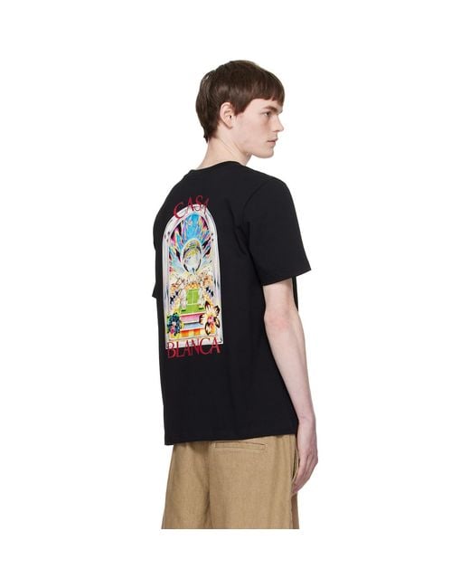 Casablanca Black Tennis Landscape Short Sleeve T‑Shirt for men