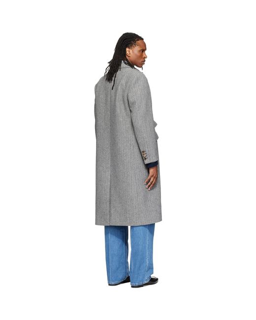 Valentino Gray Wool Herringbone Coat for men