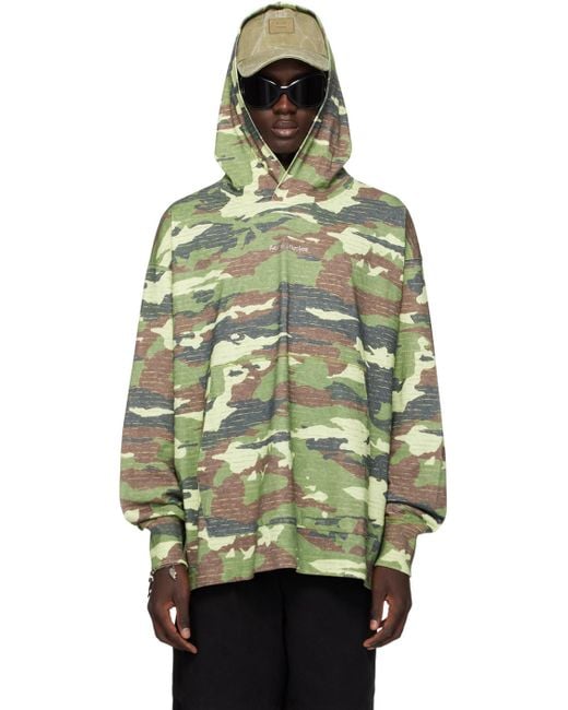 Pull capuche vert motif camouflage Acne Studios pour homme en