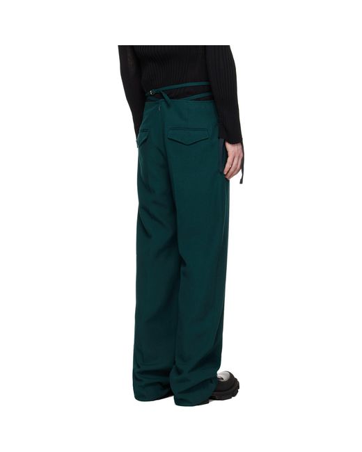 Dion Lee Black Green V-wire Trousers for men