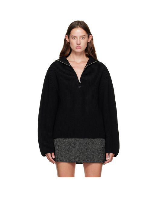 Courreges Black Ribbed Wool Trucker Sweater