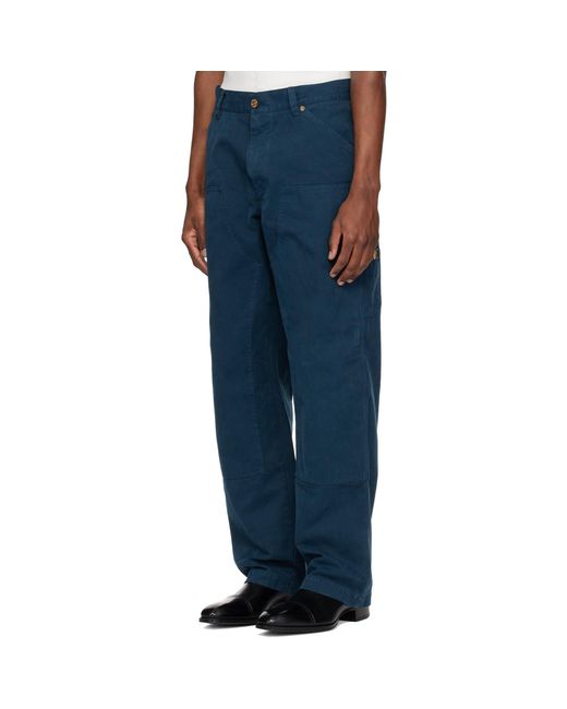 Versace Blue Overdyed Canvas Carpenter Trousers for men
