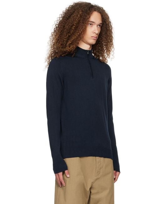 Sunspel Blue Navy Half-zip Sweater for men