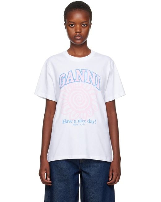Ganni White Flower T-shirt