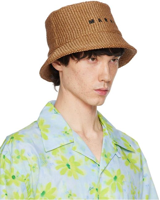 Marni Green Tan Logo Embroidery Bucket Hat for men