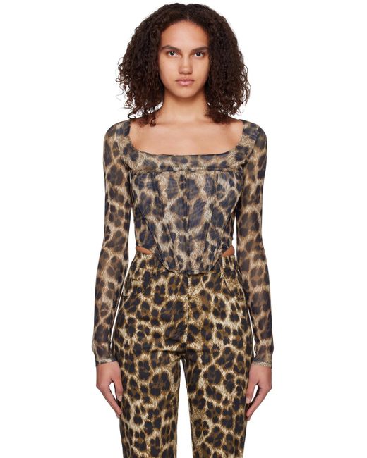 Miaou Black Brown Leopard Maude Long Sleeve Corset