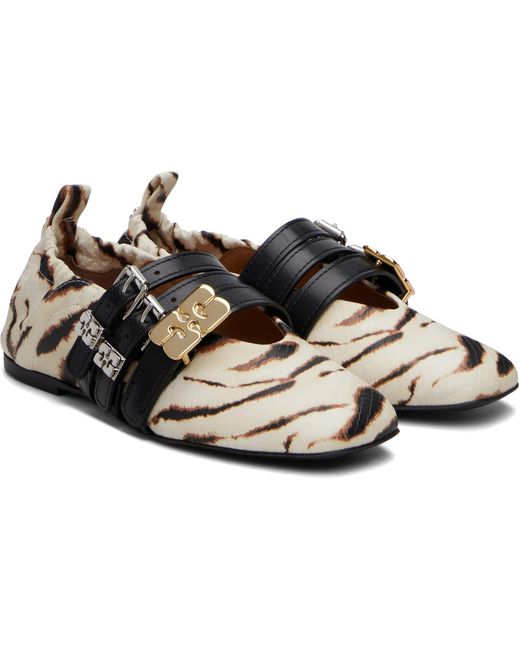 Ganni Brown Off- & Sue Triple Zebra Ballerina Flats