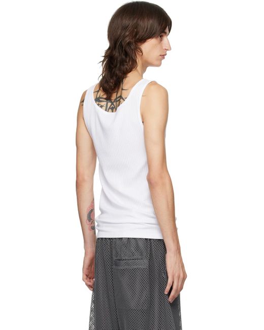 Dries Van Noten White Ribbed Tank Top for men