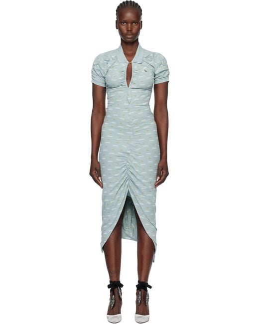 Vivienne Westwood Black Printed Piquet Pulling Midi Dress