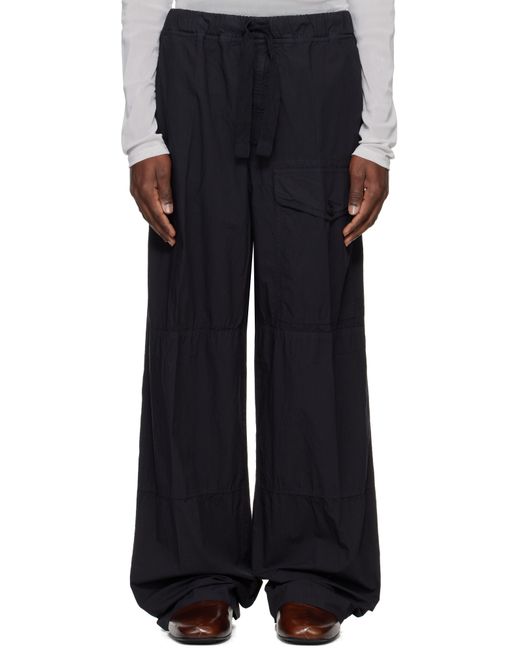 Pantalon Cargo Bleu Marine En Coton À Cordon Coulissant Dries Van Noten pour homme en coloris Black