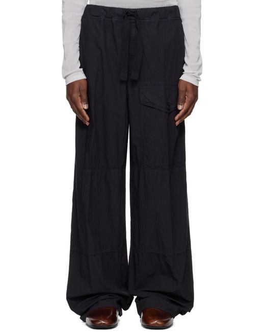 Dries Van Noten Black Cotton Drawstring Cargo Pants for men