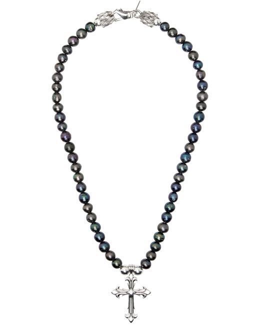 Emanuele Bicocchi Black Pearl Cross Necklace for men