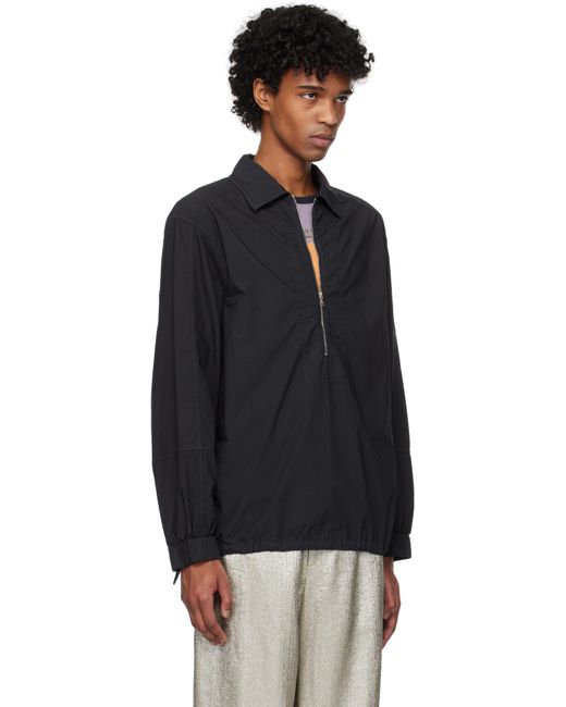メンズ Dries Van Noten ネイビー ハーフジップ シャツ Black