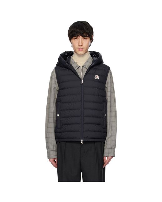 Moncler Black Bourget Hooded Down Vest for men