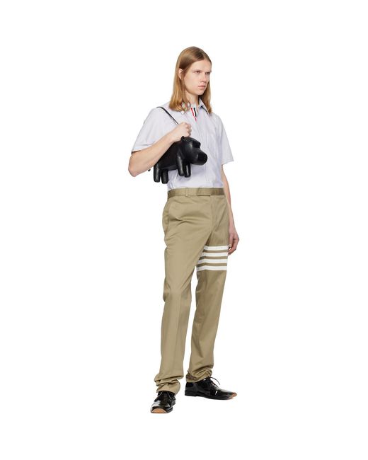 Thom Browne Natural Cotton Twill 4-Bar Unconstructed Chino Trousers for men