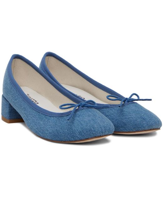 Chaussures à talon bottier de style ballerines camille bleues en denim Repetto en coloris Blue