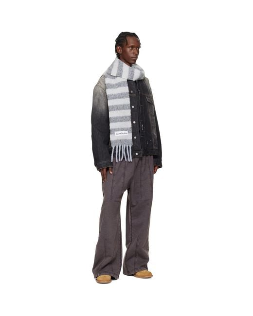 Acne Black Skinny Fringe Wool Scarf for men