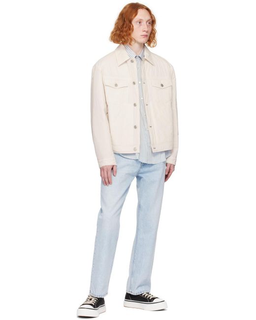 メンズ AMI オフホワイト&ブルー ボクシーフィット シャツ White