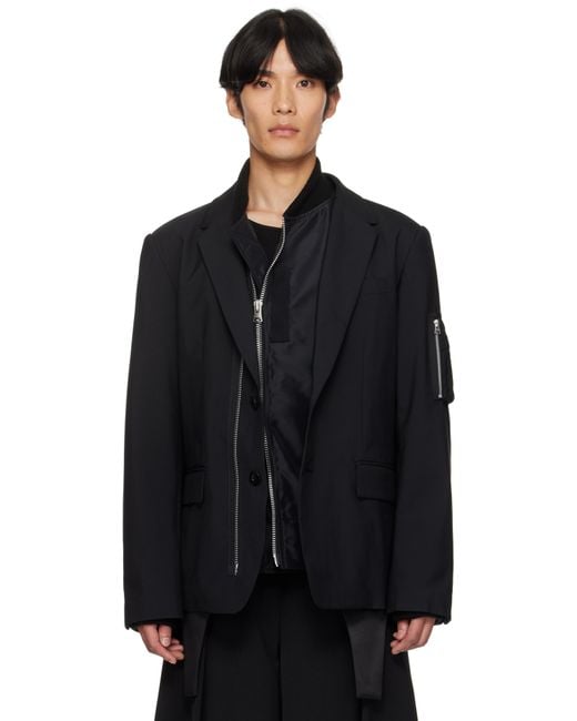 メンズ Sacai ブラック Suiting テーラードジャケット ブラック | Lyst