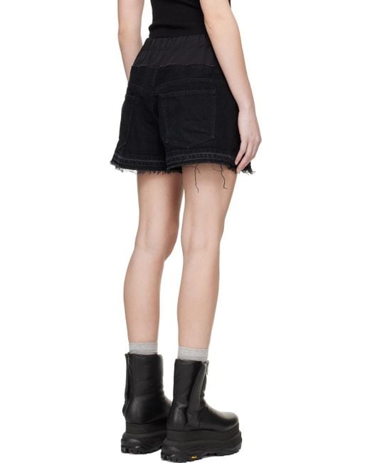 Sacai Black Paneled Denim Shorts
