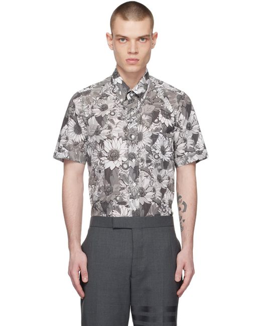 Thom Browne Black Gray Floral Shirt for men