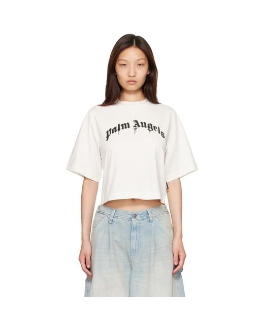 Palm Angels White Dripping Curved Logo Boxy T-Shirt