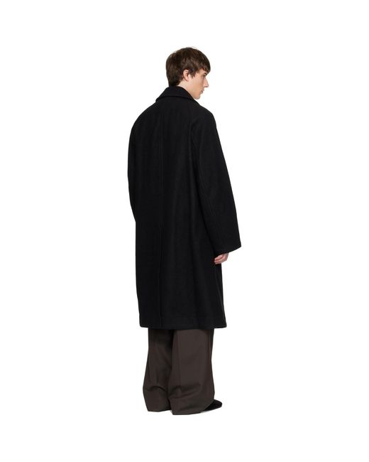 Lemaire Black Double-Breasted Wool & Alpaca Coat for men